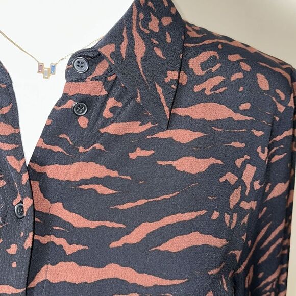 & Other Stories 0 Black Caramel Brown Long Sleeve Pleated Shirt Maxi Dress - Picture 10 of 14